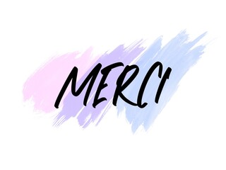 Merci Card. Hand Written Lettering for Title, Heading, Photo Overlay, Wedding Invitation, Thank You Message.