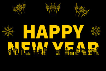 Happy new year wishes greeting card, abstract background with blank copy space, stars, lights, fireworks, graphic design illustration wallpaper