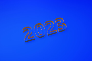 2023 Happy New Year perspective Blue Background 3d illustration 