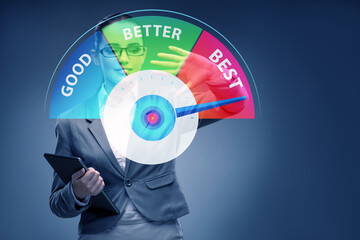 Businesswoman in good better and best concept