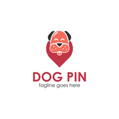 Dog Pin logo design template with dog icon and pin. Perfect for business, technology, mobile, app, etc