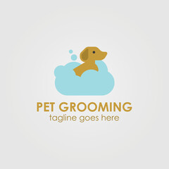 Pet Grooming logo design template with dog icon and bathtub. Perfect for business, technology, mobile, app, etc