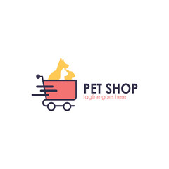 Pet Shop logo design template with dog icon and cart shopping. Perfect for business, technology, mobile, app, etc