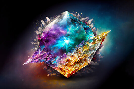 Gemstones, crystals, digital illustration, abstract painting, AI generated