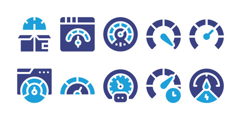 Speedometer icon set. Vector illustration. Containing speedometer, bandwidth, speed test, speed