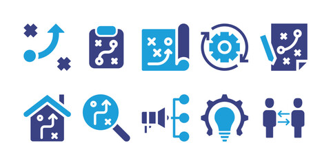 Strategy icon set. Vector illustration. Containing strategy, settings, business strategy, planning strategy, idea, interaction