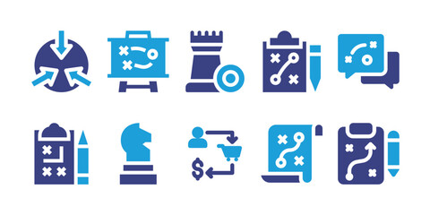 Fototapeta na wymiar Strategy icon set. Vector illustration. Containing coordination, strategy, chat, board strategy, selling
