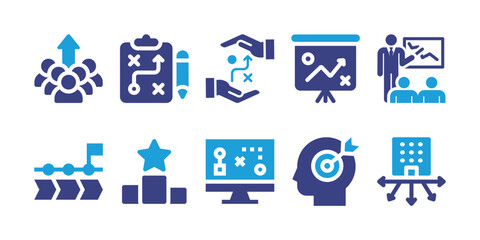Fototapeta na wymiar Strategy icon set. Vector illustration. Containing improvement, strategy, business strategy, planning, process, ranking, plan