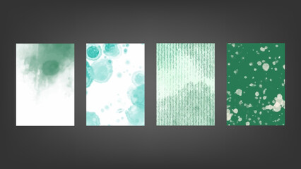 Set of green vector watercolor backgrounds for poster, brochure or flyer, Bundle of watercolor posters, flyers or cards. Banner template.