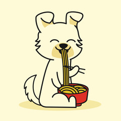 happy dog eating noodles