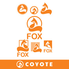 Obraz premium orange fox logo, silhouette of wild coyote sitting vector illustrations