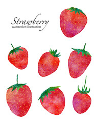 苺の水彩画イラストのセット