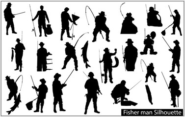 Fisher man silhouette set