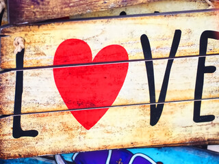 Wooden sign love and heart