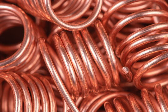 Raw material recycling industry, macro view of copper wire scrap - Powered by Adobe