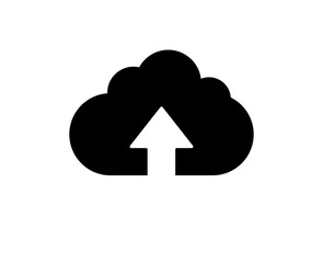 Cloud upload icon. Up arrow with online data upload on white background