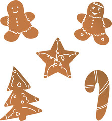 Fototapeta na wymiar Hand drawn Christmas gingerbread cookies set vector