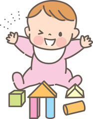 元気に遊ぶ赤ちゃんのイラスト素材