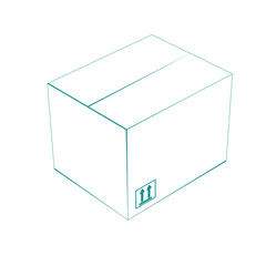Isolated illustration of blue outline closed unwrapped online shoppind package cardboard box