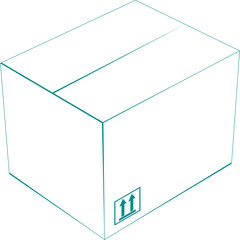 Isolated illustration of blue outline closed unwrapped online shoppind package cardboard box