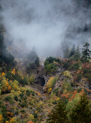 Mist mountains, autumn landscape
