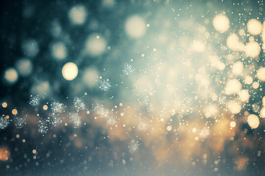 Winter bokeh background with snow. Generative Ai.