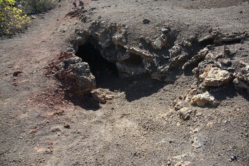 Different shapes of volcanic lava which solidified on Lanzarote Island 200 years ago, rocks, lava, photographed in November 2022, lava chimney, lava tunnel