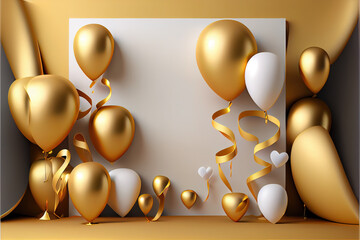 Father day party card full with golden balloons with rainbow colors , use it as  greating card or setup room with negative space for texting  generative ai
