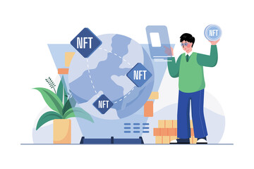 Digital World NFT Illustration concept on white background