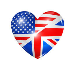 Love USA and UK, heart flag icon