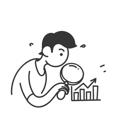 hand drawn doodle magnifying glass and chart data symbol for Business analysis icon illustration