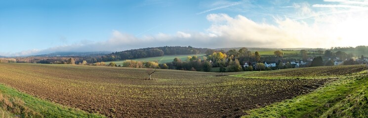 scenic rural landscape in Idstein with plowed fields