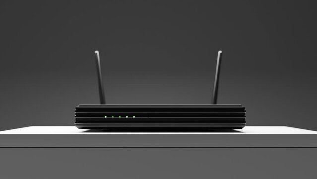 Black Wifi network router with signal animation. High quality 3d rendered looped 4k footage