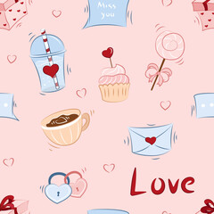 Valentine's Day seamless pattern, Valentine's Day set, romantic set