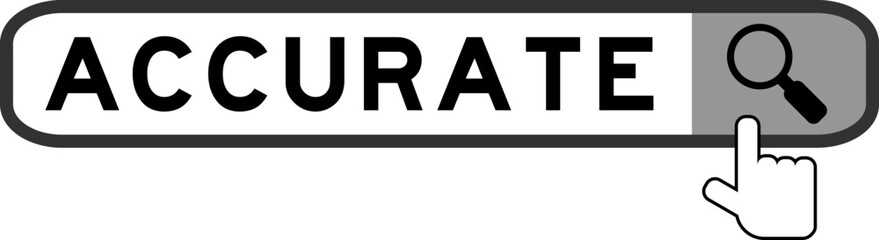 Search banner in word accurate with hand over magnifier icon on white background