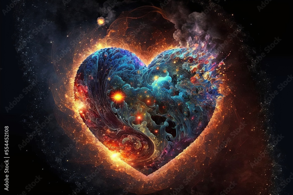 Wall mural generative ai illustration of the heart of the universe. valentine heart concept. love of the univer