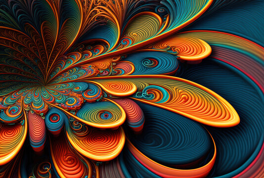 Color pencil stylized abstract fractal psychedelic form texture. Generative AI