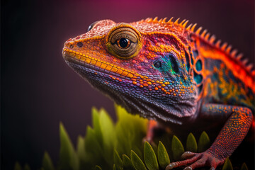 Fototapeta premium The colorful lizard close-up made with Generative AI