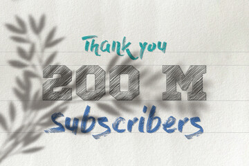 200 Million  subscribers celebration greeting banner with Pencil Sketch Design