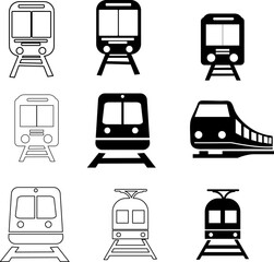 train icon set, glyph style, vector illustration on white background..eps
