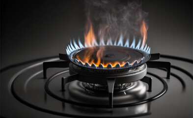 FLames of gas stove, close up. Generated AI