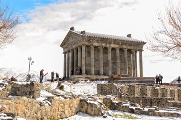 Temple of Garni in snow, Armenia