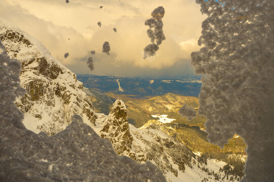 Tatar mountains through snow-covered window © fotomaster