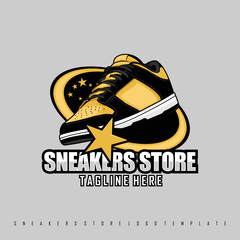 SNEAKERS STORE LOGO TEMPLATE, WITH A GRAY BACKGROUND