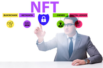 Businessman in NFT non fungible concept