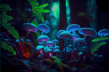 Obraz na płótnie Canvas Generative AI abstract render of wallpaper featuring magic mushrooms