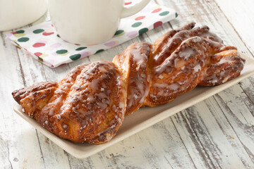 Delicious sweet German Marzipan stange, marzipan twister, close up for coffee time 