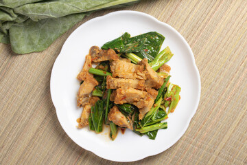 Stir Fried Crispy Pork Belly with Kale and Chili Paste