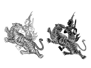man riding tiger drawing in Thai tattoo