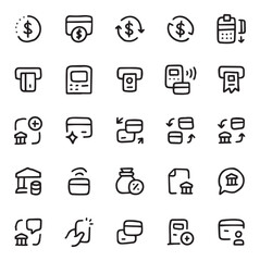 vector illustration, cash icon set, bank icon pack, line icon